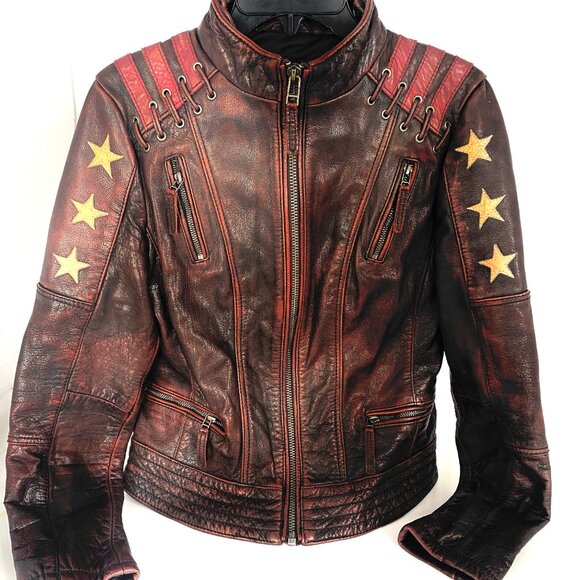NWOT Womens CAFE BIKER MOTORCYCLE Distressed Leather Jacket - Picture 1 of 11